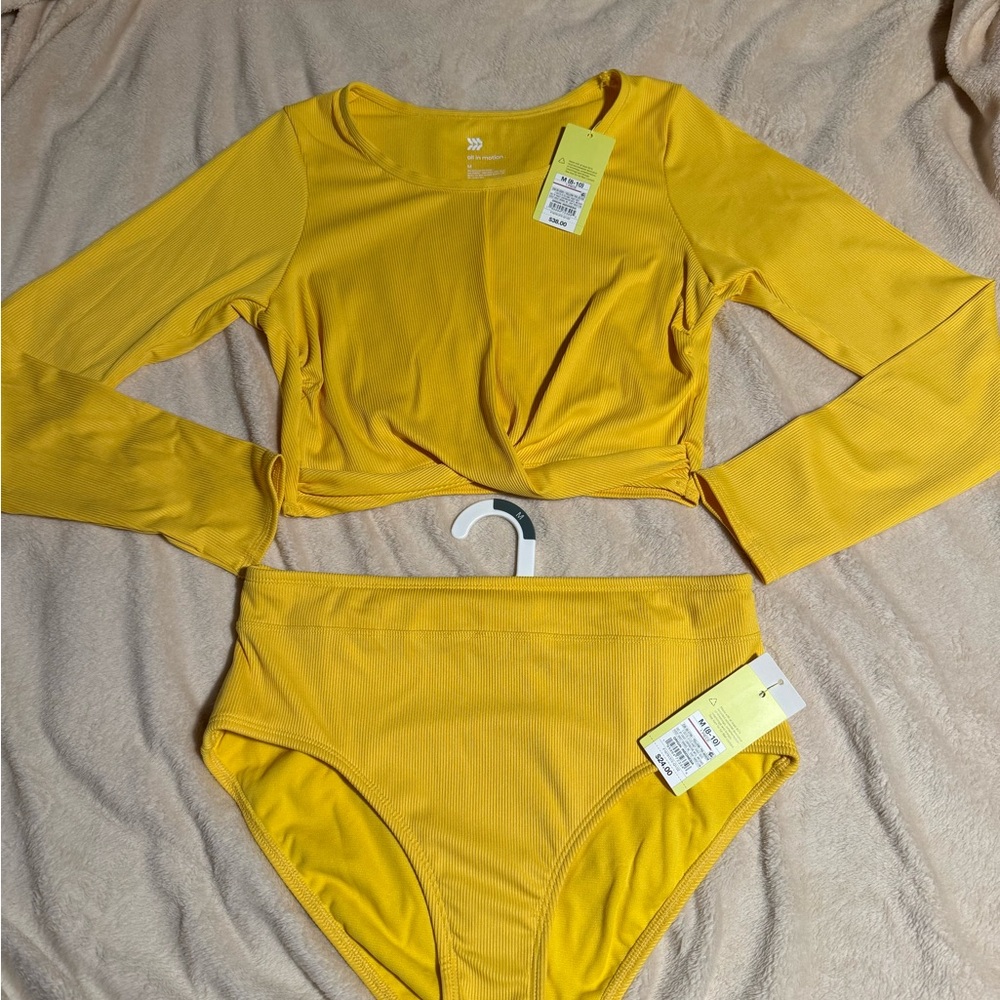 All in Motion Yellow Long Sleeve Bikini Set Medium NWT